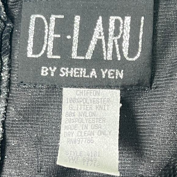 Vintage 90s Y2K De Laru Black Shimmer Cocktail Dress Size 12 Sheer Overlay Lace - Picture 10 of 11